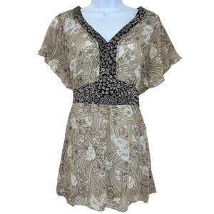 90s Y2K Fairy Grunge Floral Sheer Empire Waist Tunic Top Sz L Lorelei Gilmore